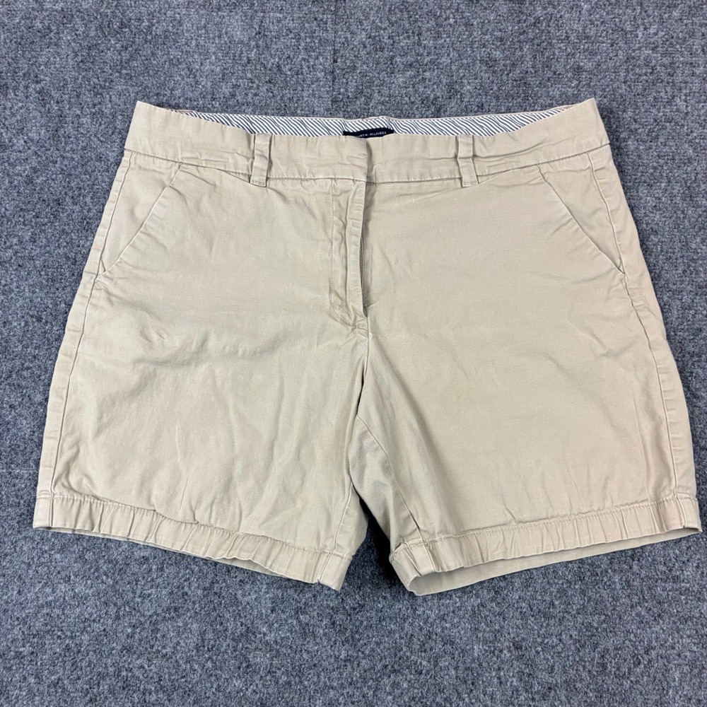 Tommy Hilfiger Womens Size 12 W35 Khaki Chino Shorts Tan Mid Rise Casual Preppy